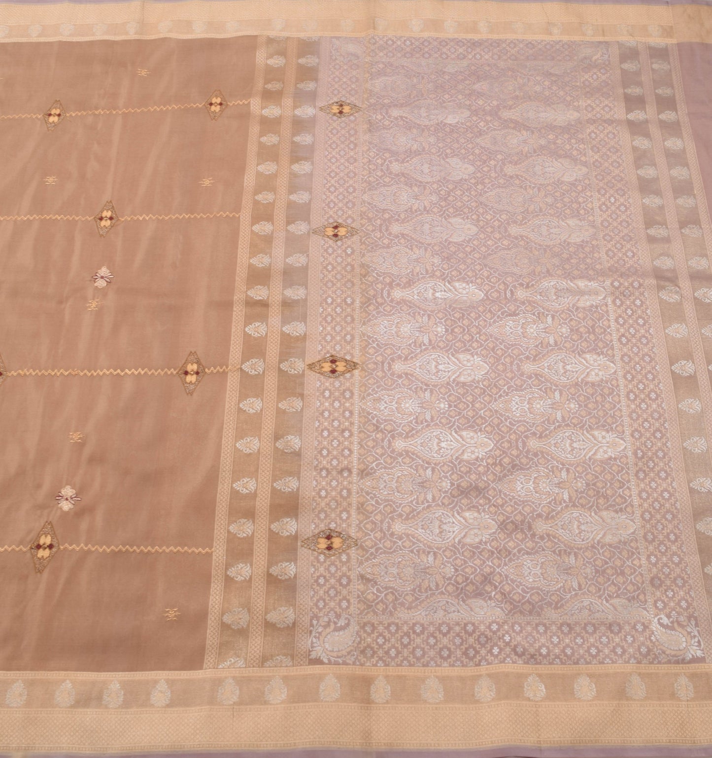 Sushila Vintage Brown Dual Tone Saree 100%Pure Silk Embroidered Soft Sari Fabric