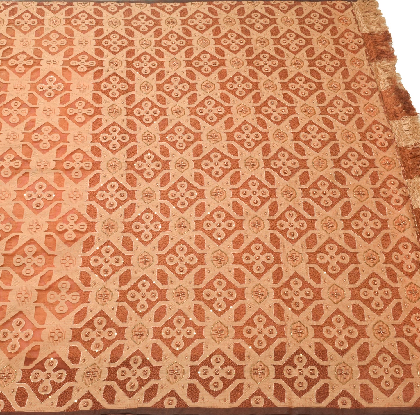 Sushila Vintage 100%Pure Organza Silk Saree Brown Embroidered  Sari Craft Fabric