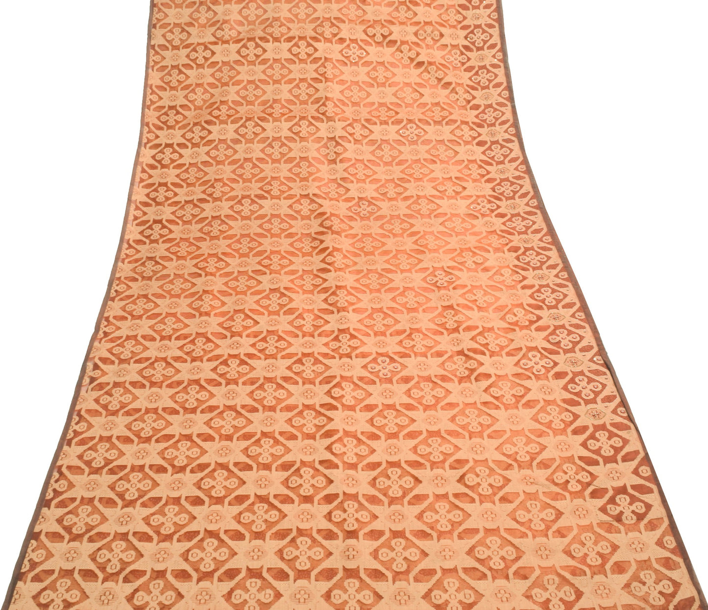 Sushila Vintage 100%Pure Organza Silk Saree Brown Embroidered  Sari Craft Fabric