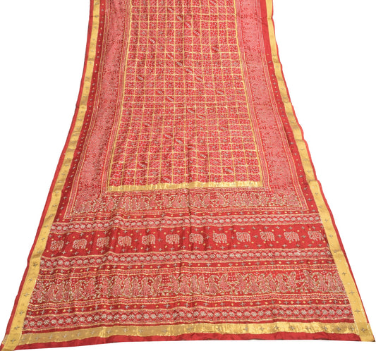 Sushila Vintage Pure Silk Maroon Gold Toned Woven Bandhani Printed Bridal Saree