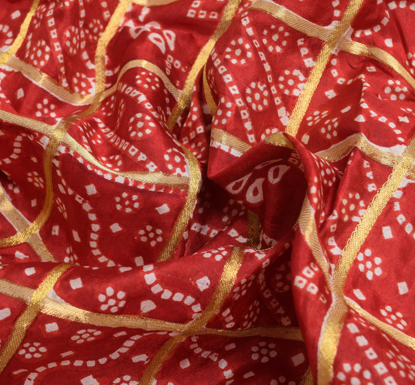 Sushila Vintage Pure Silk Maroon Gold Toned Woven Bandhani Printed Bridal Saree