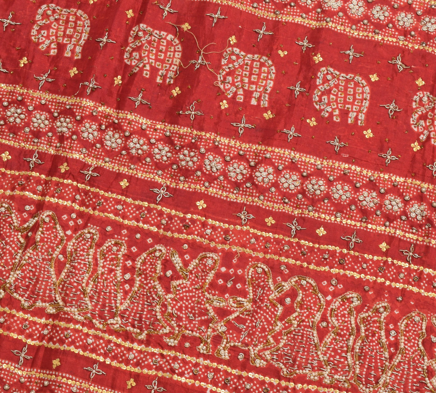 Sushila Vintage Pure Silk Maroon Gold Toned Woven Bandhani Printed Bridal Saree