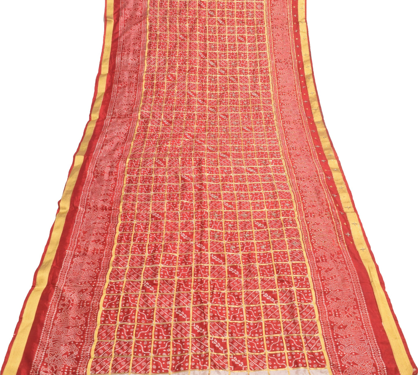 Sushila Vintage Pure Silk Maroon Gold Toned Woven Bandhani Printed Bridal Saree
