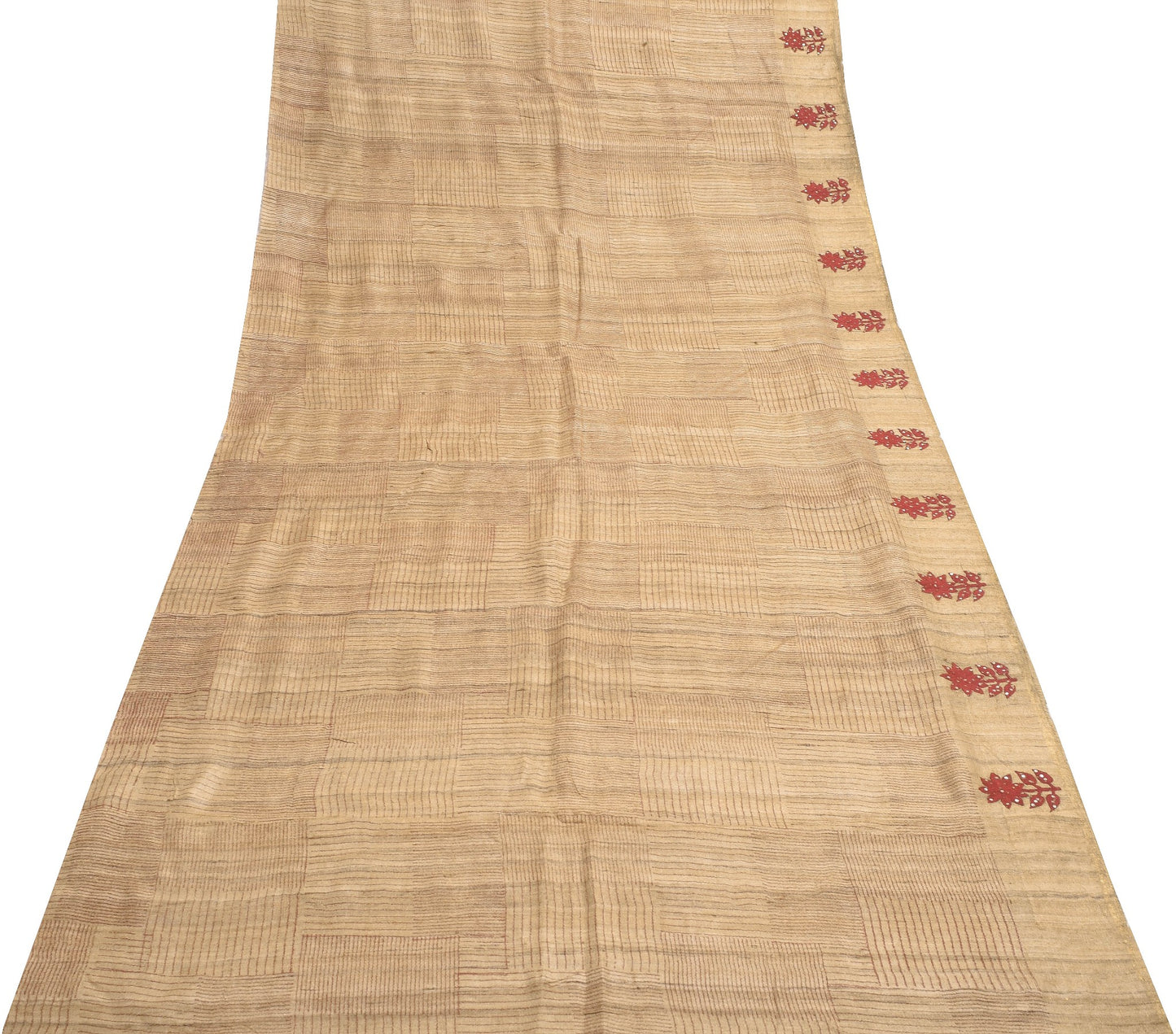 Vintage Brown 100% Pure Khadi Silk Saree Floral Embroidered Premium Sari Fabric