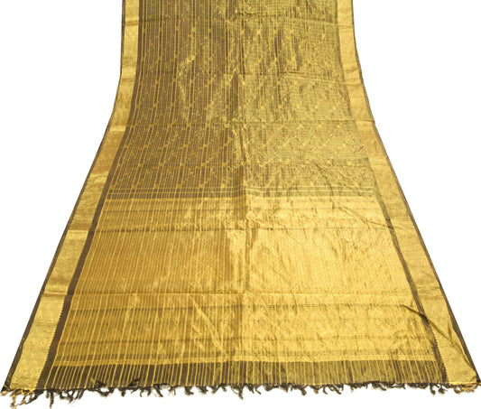 Sushila Vintage Oil Black Zari Woven Kanjivaram Saree 100% Pure Silk Sari Fabric