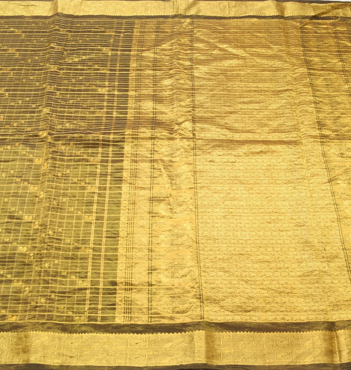 Sushila Vintage Oil Black Zari Woven Kanjivaram Saree 100% Pure Silk Sari Fabric