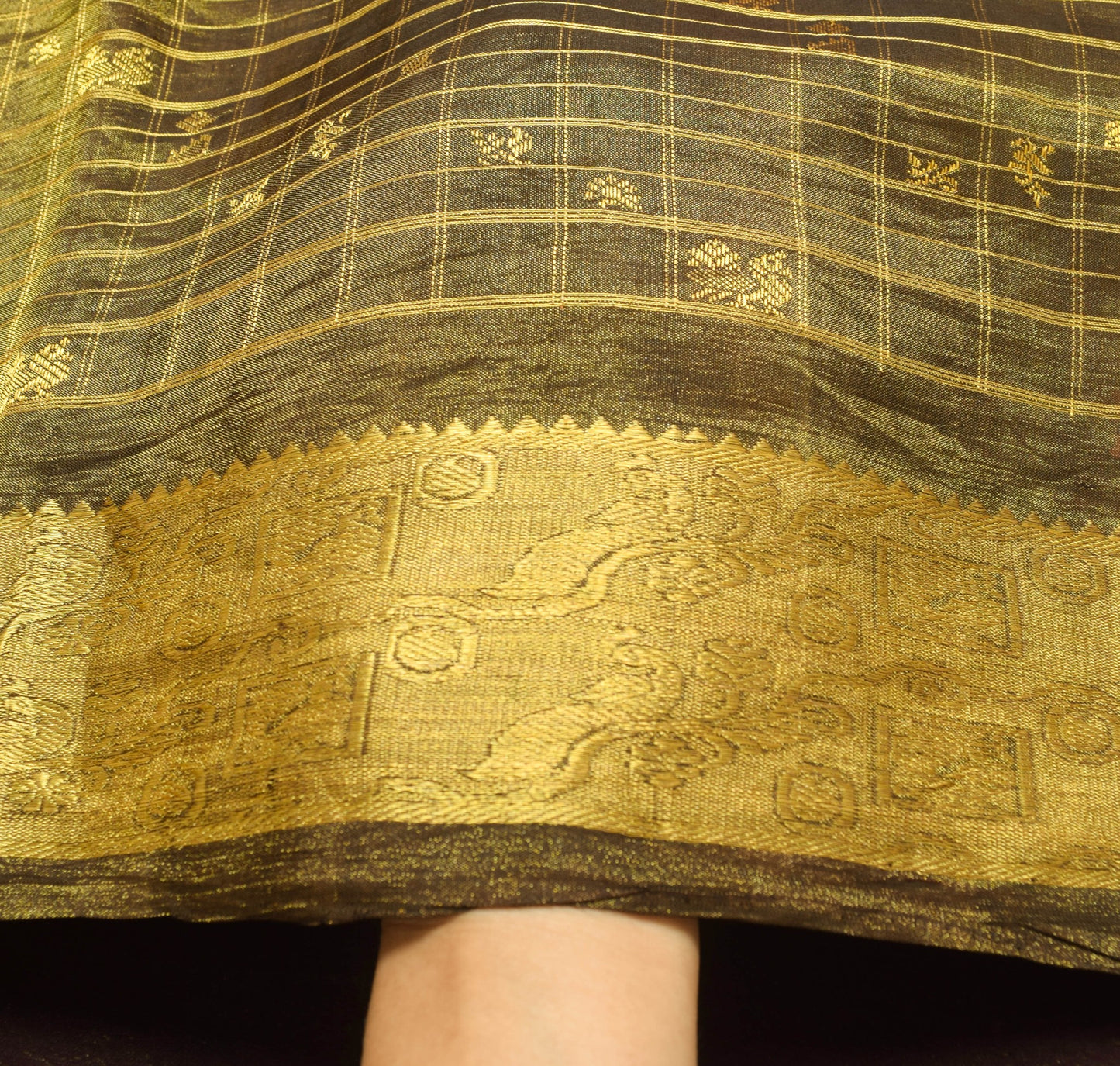 Sushila Vintage Oil Black Zari Woven Kanjivaram Saree 100% Pure Silk Sari Fabric