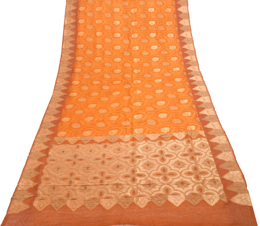 Sushila Vintage Orange Traditional Saree 100% Pure Silk Floral Woven Sari Fabric