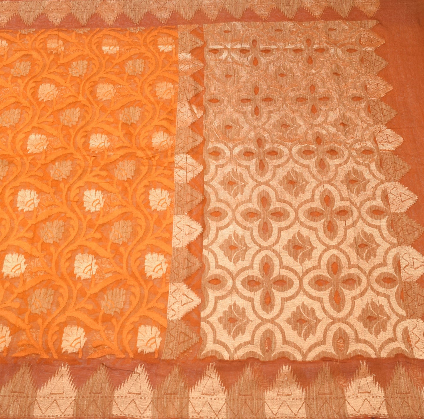 Sushila Vintage Orange Traditional Saree 100% Pure Silk Floral Woven Sari Fabric