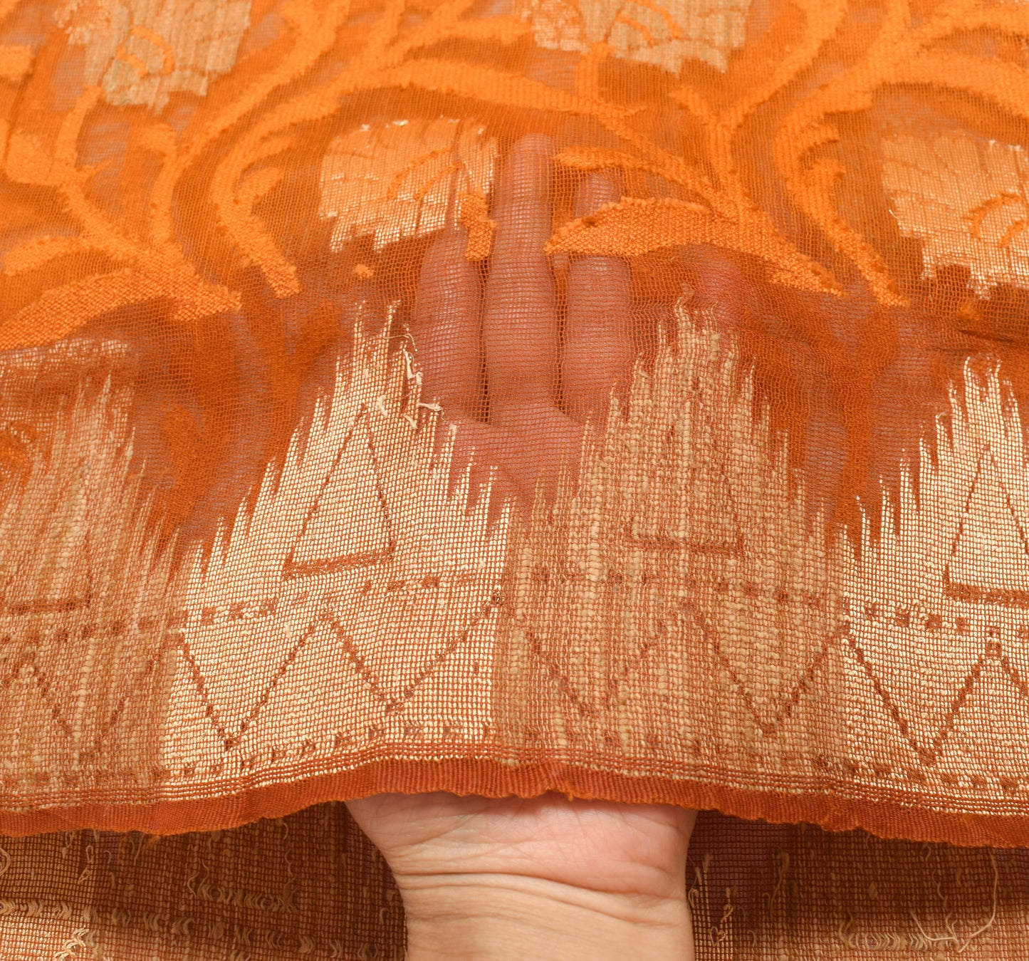 Sushila Vintage Orange Traditional Saree 100% Pure Silk Floral Woven Sari Fabric