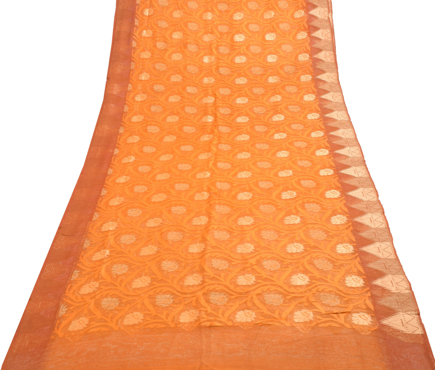 Sushila Vintage Orange Traditional Saree 100% Pure Silk Floral Woven Sari Fabric