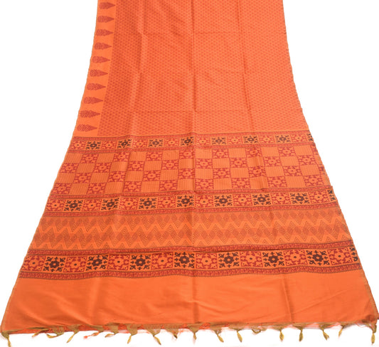 Sushila Vintage Orange Maroon Saree Printed Woven Silk Floral Sari Craft Fabric