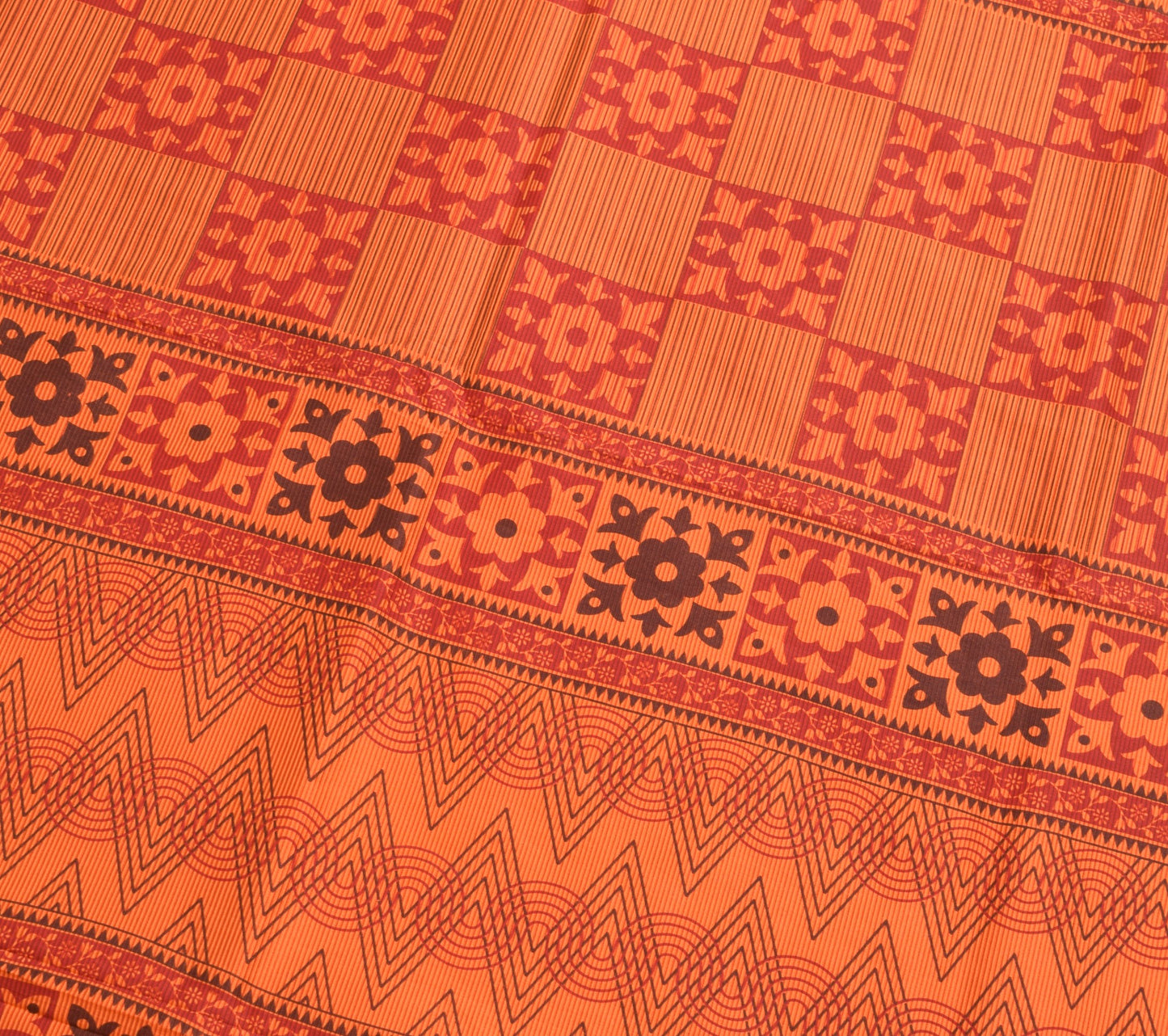 Sushila Vintage Orange Maroon Saree Printed Woven Silk Floral Sari Craft Fabric