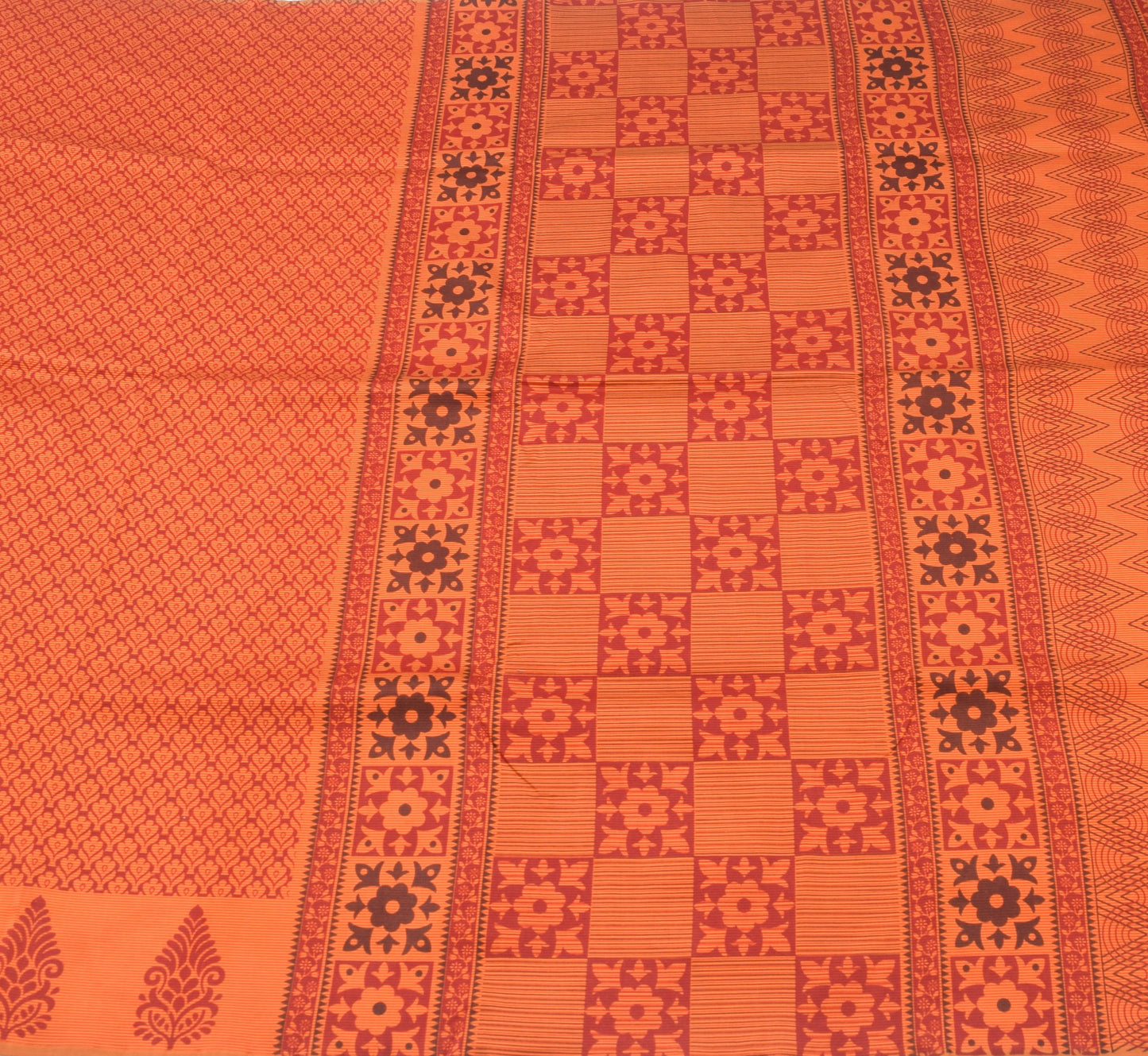 Sushila Vintage Orange Maroon Saree Printed Woven Silk Floral Sari Craft Fabric