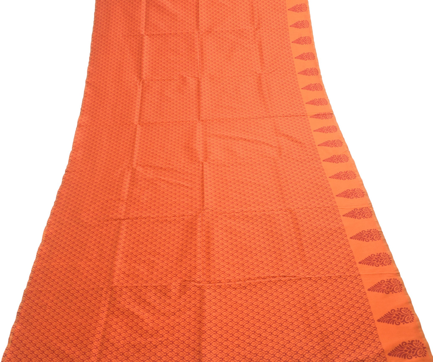 Sushila Vintage Orange Maroon Saree Printed Woven Silk Floral Sari Craft Fabric