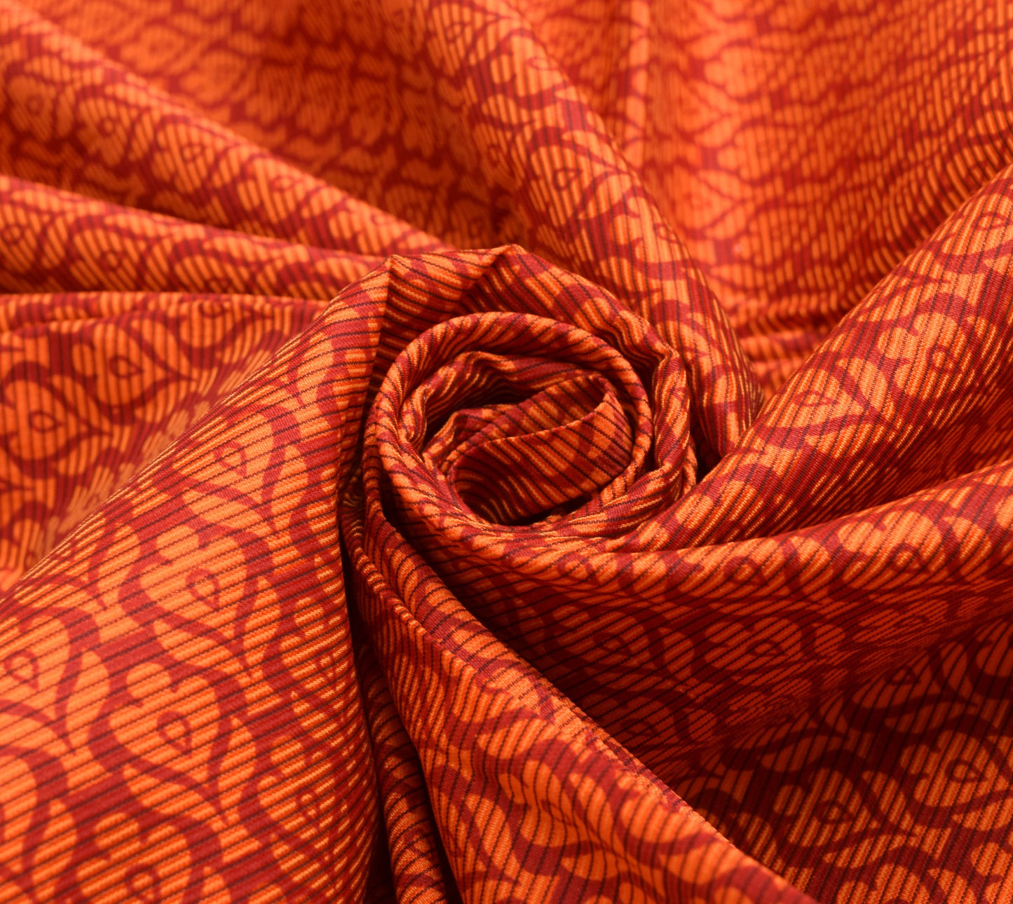 Sushila Vintage Orange Maroon Saree Printed Woven Silk Floral Sari Craft Fabric
