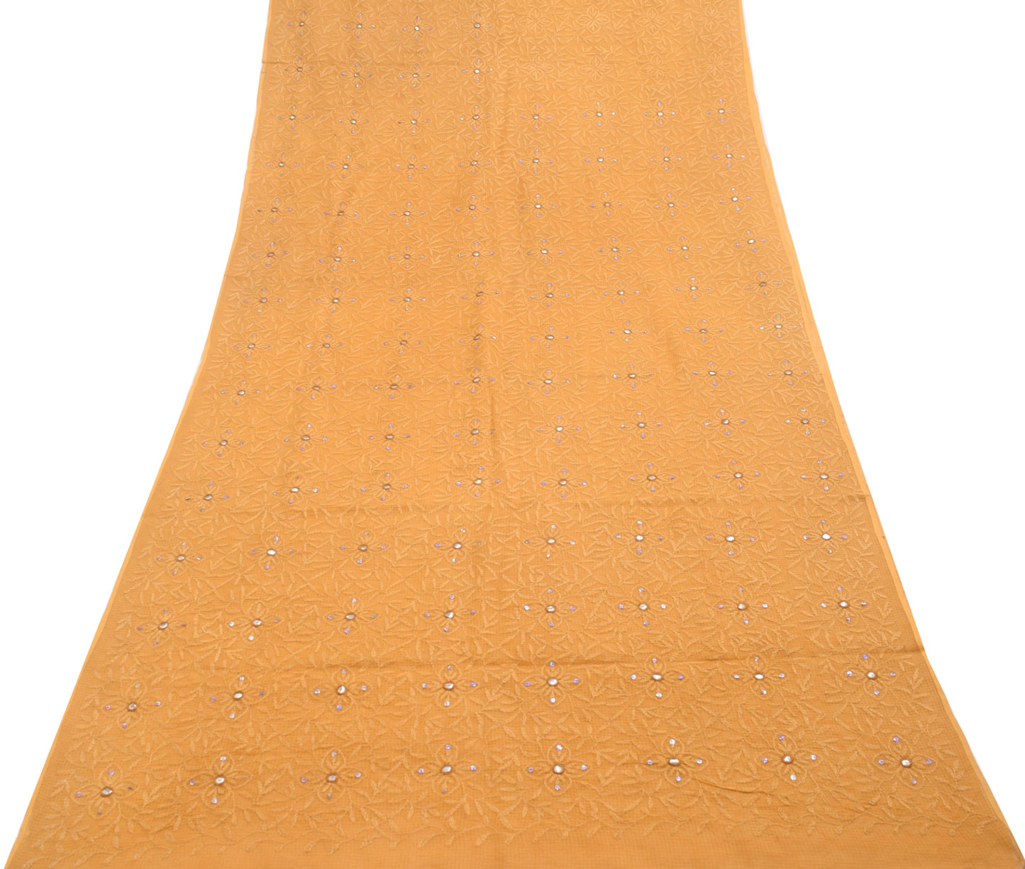 Sushila Vintage Brown Saree 100% Pure Cotton Hand Embroidered Floral Sari Fabric