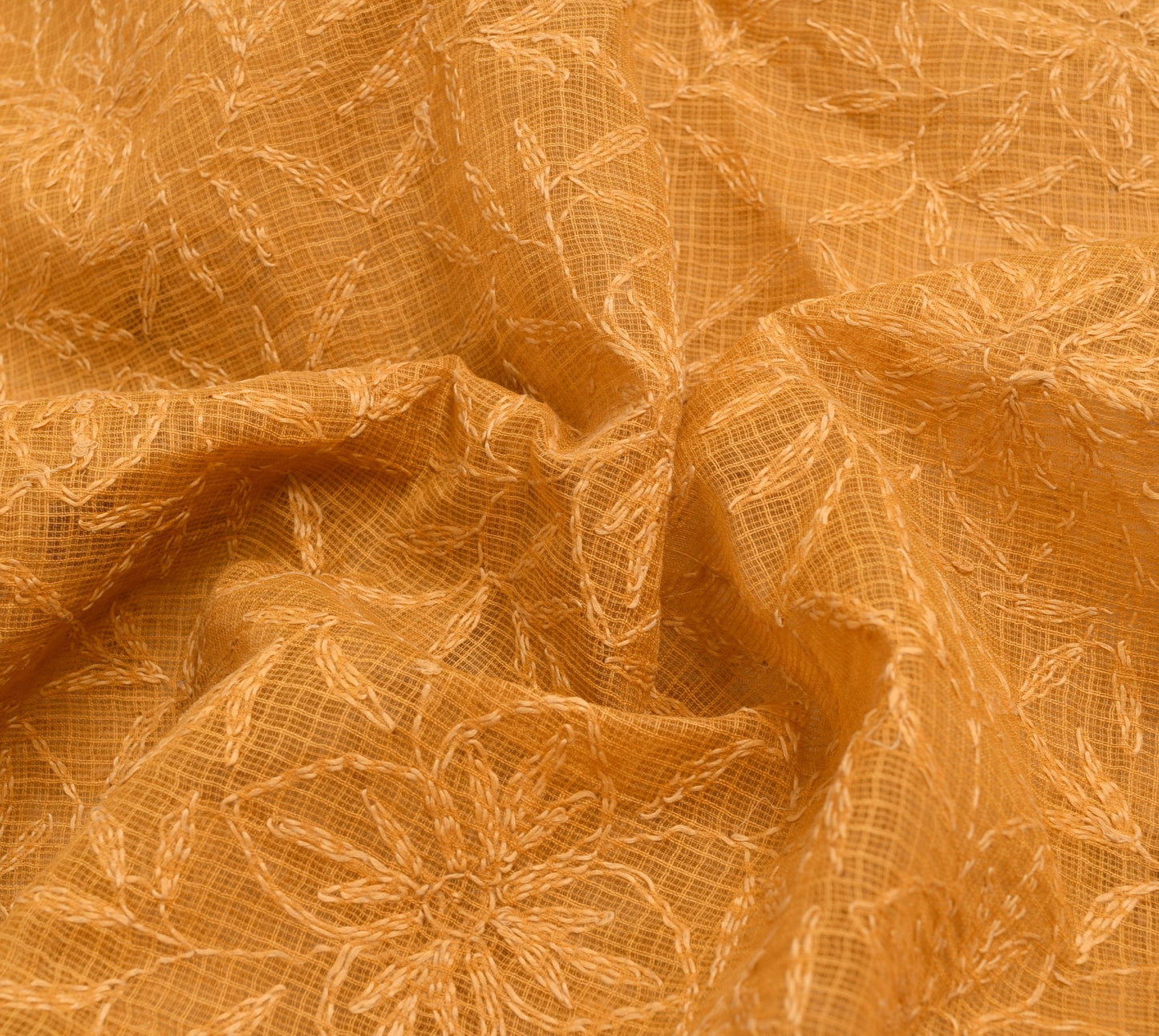 Sushila Vintage Brown Saree 100% Pure Cotton Hand Embroidered Floral Sari Fabric