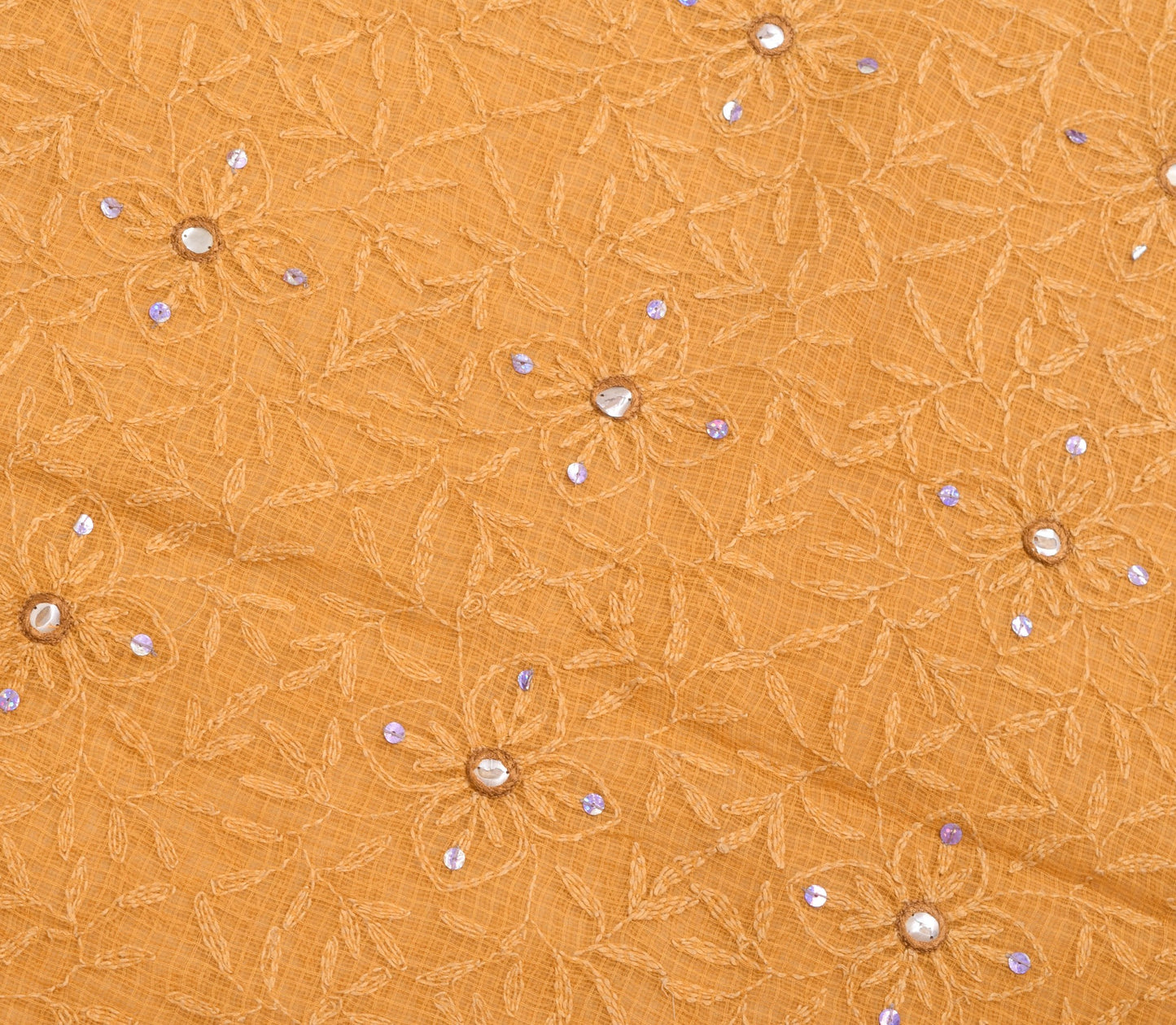 Sushila Vintage Brown Saree 100% Pure Cotton Hand Embroidered Floral Sari Fabric