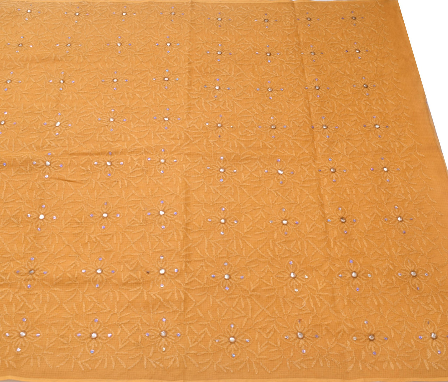 Sushila Vintage Brown Saree 100% Pure Cotton Hand Embroidered Floral Sari Fabric