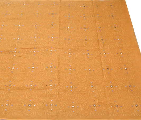 Sushila Vintage Brown Saree 100% Pure Cotton Hand Embroidered Floral Sari Fabric