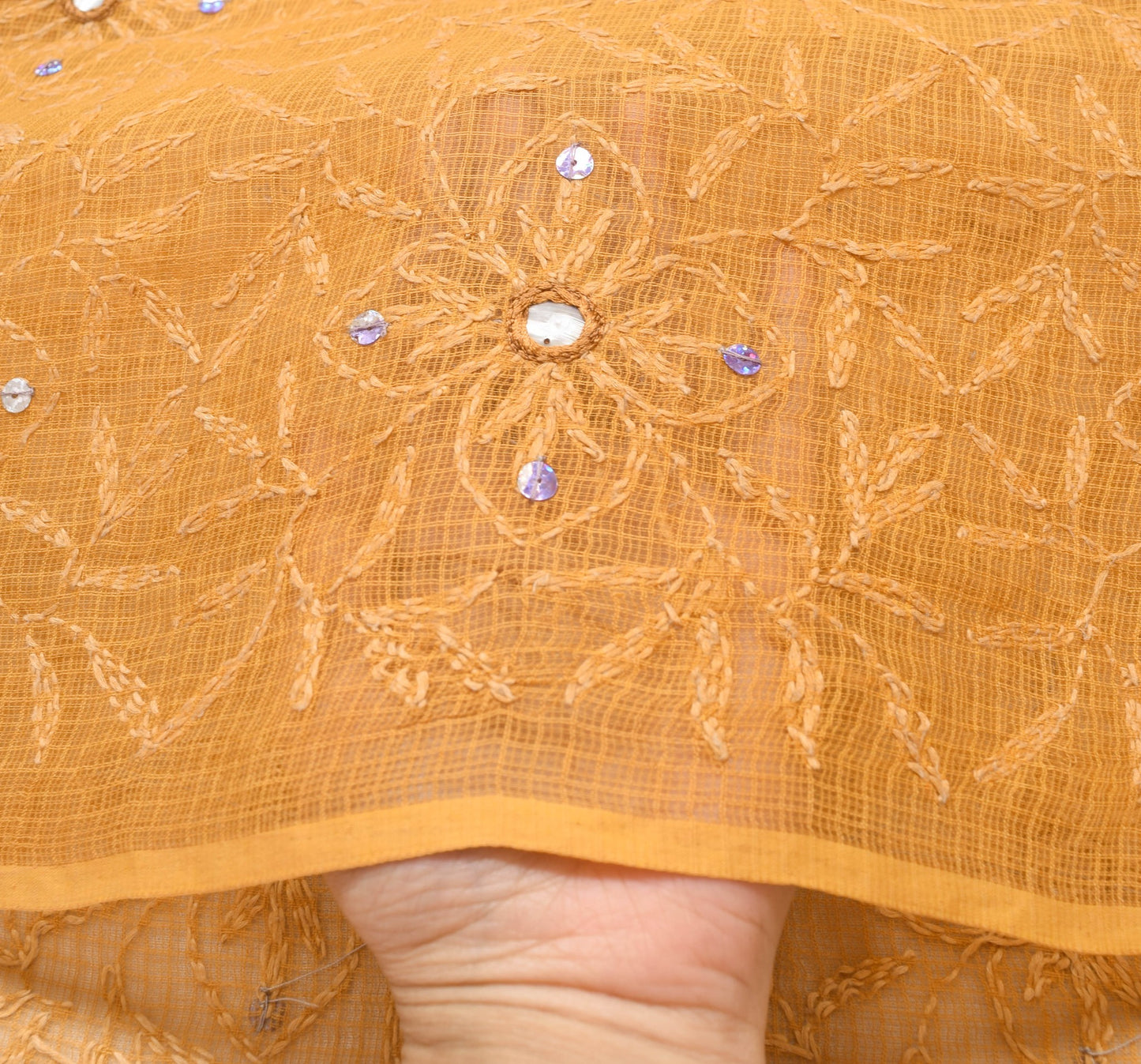 Sushila Vintage Brown Saree 100% Pure Cotton Hand Embroidered Floral Sari Fabric