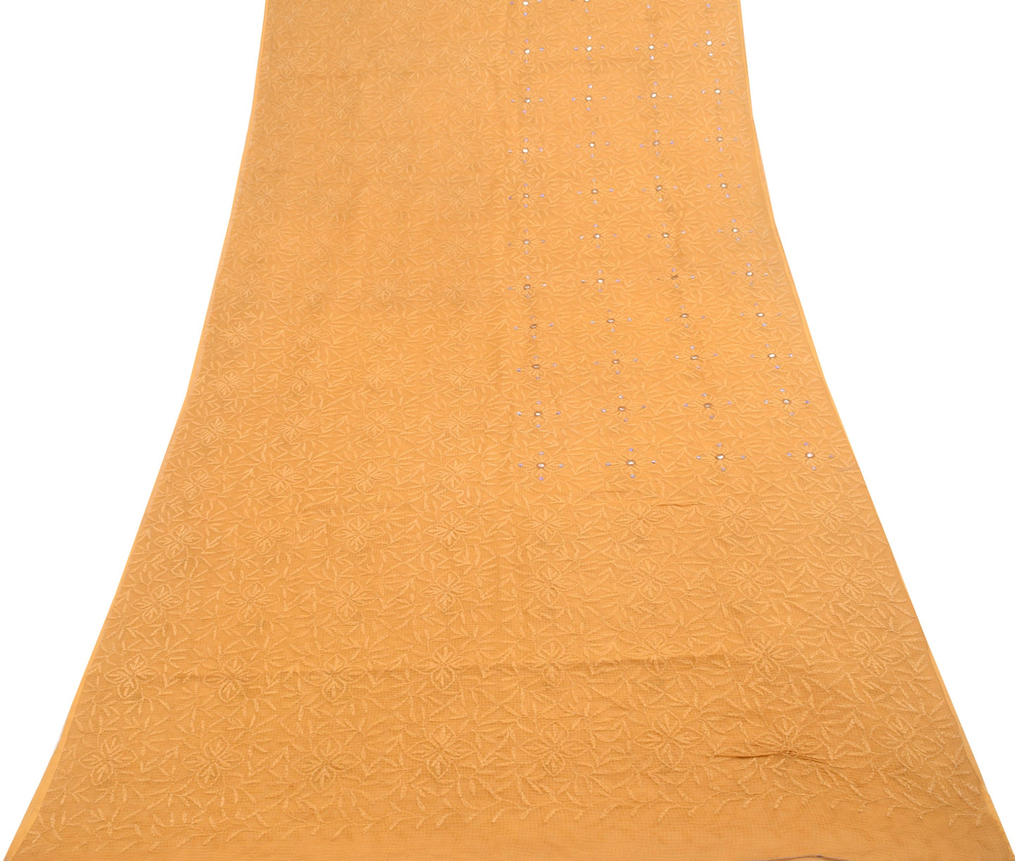 Sushila Vintage Brown Saree 100% Pure Cotton Hand Embroidered Floral Sari Fabric