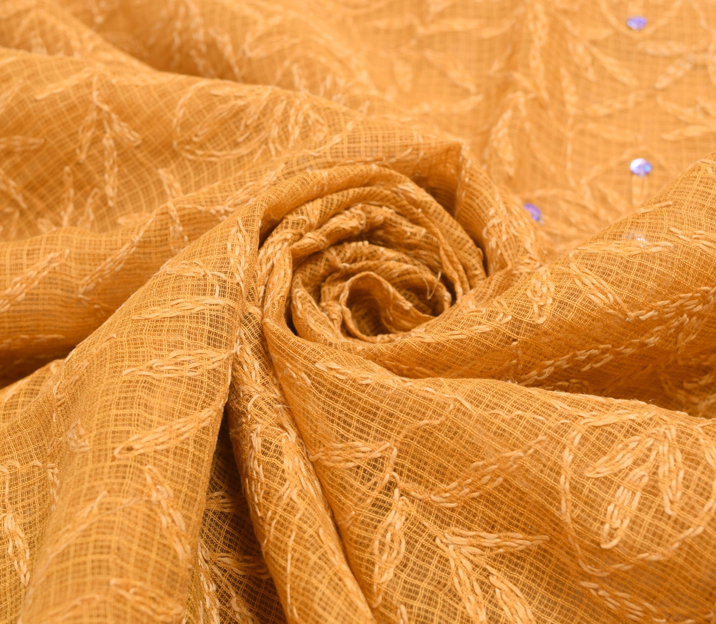 Sushila Vintage Brown Saree 100% Pure Cotton Hand Embroidered Floral Sari Fabric