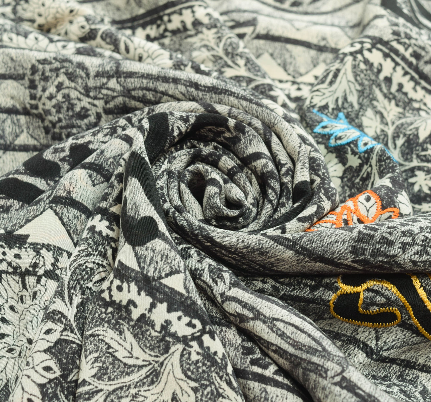 Sushila Vintage Black Saree 100% Pure Crepe Silk Printed Floral Soft Sari Fabric