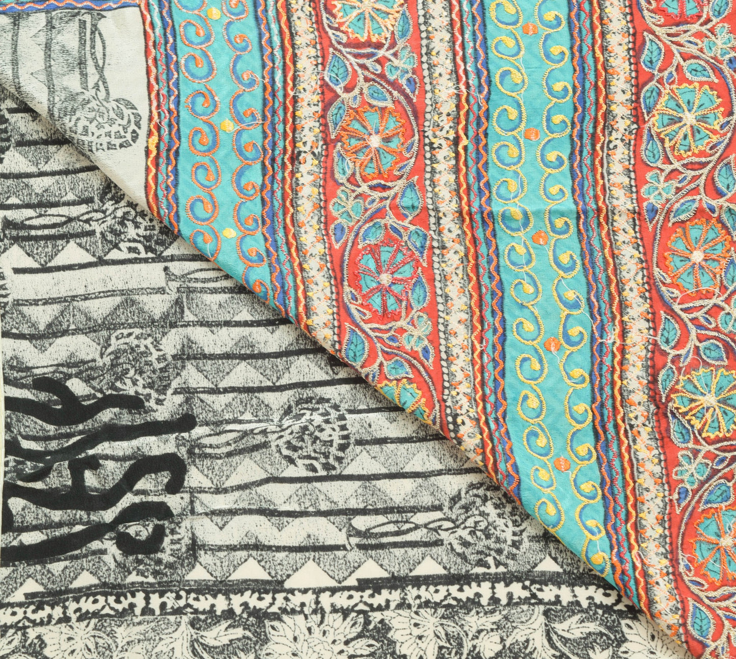 Sushila Vintage Black Saree 100% Pure Crepe Silk Printed Floral Soft Sari Fabric