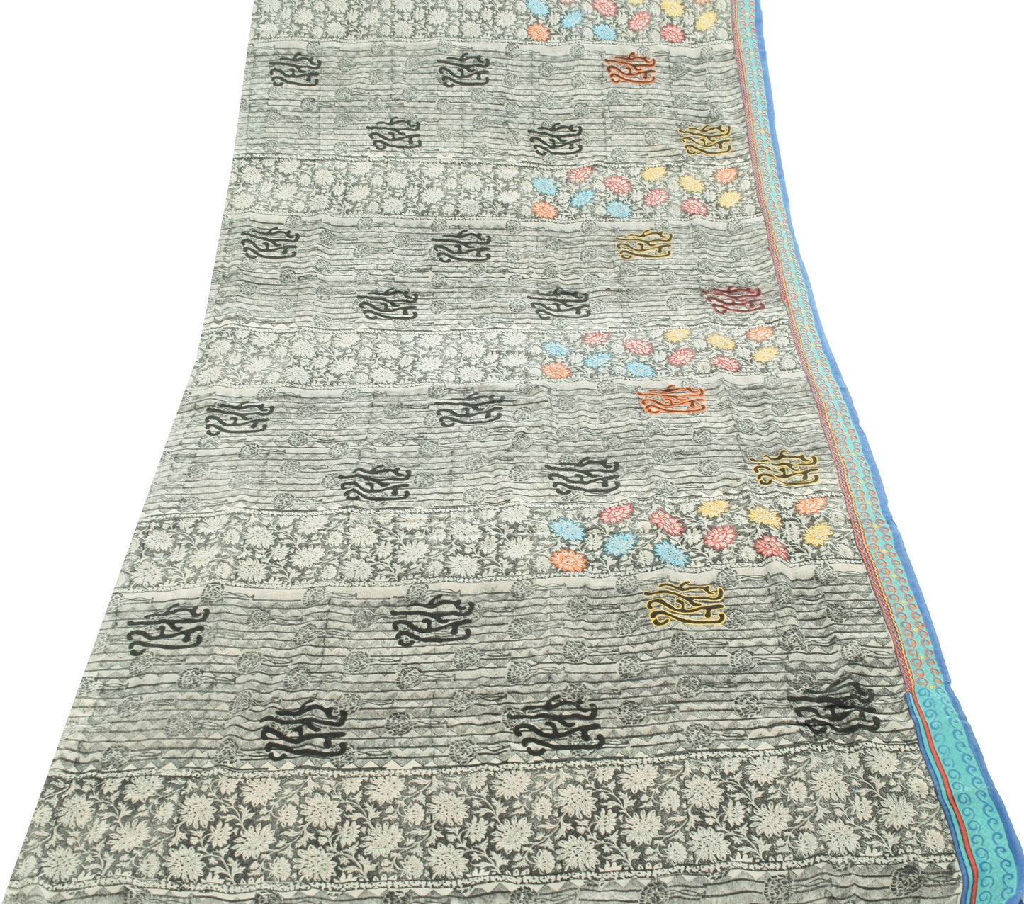Sushila Vintage Black Saree 100% Pure Crepe Silk Printed Floral Soft Sari Fabric