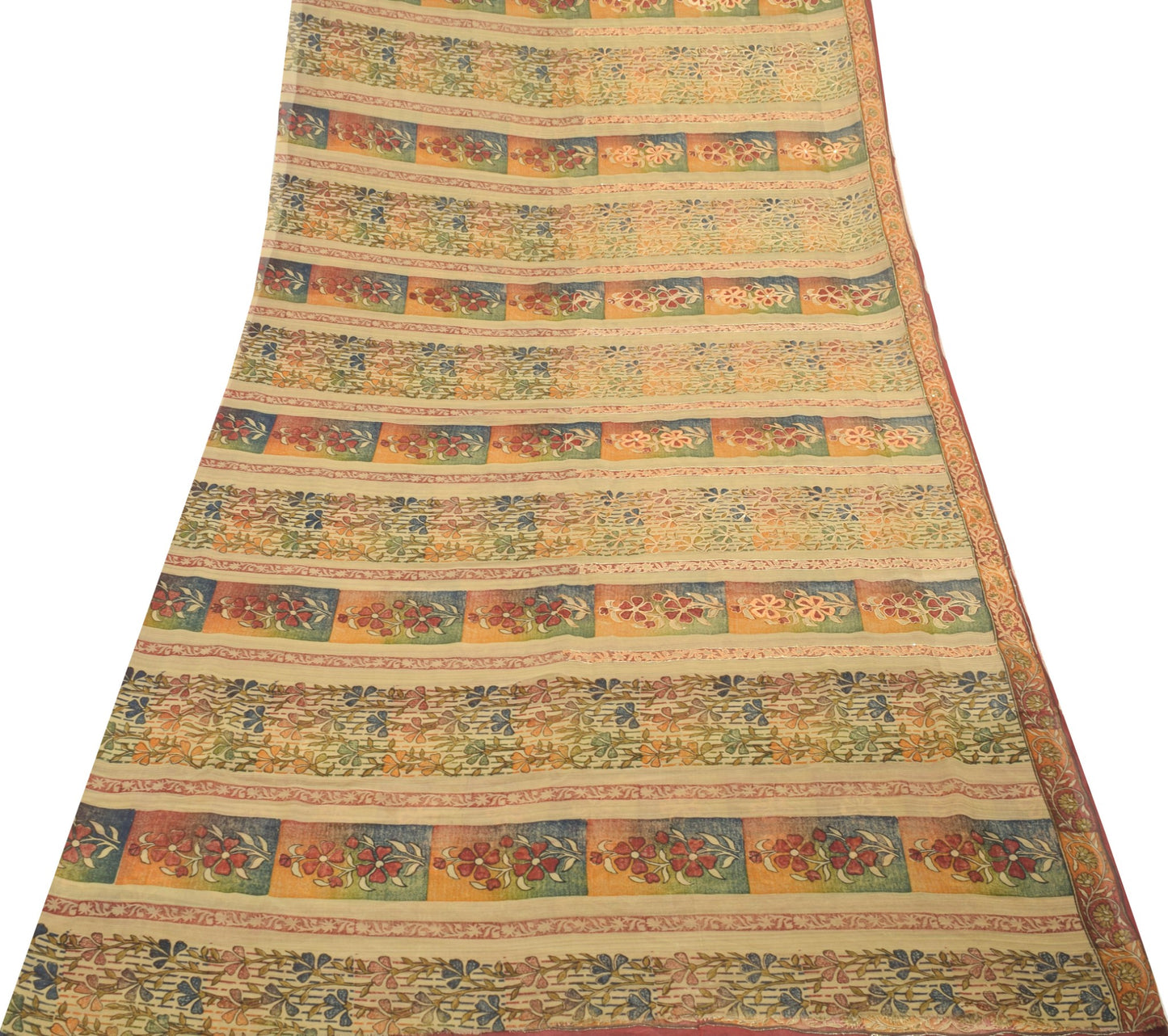 Sushila Vintage Light Brown Saree 100% Pure Georgette Silk Aari Work Sari Fabric