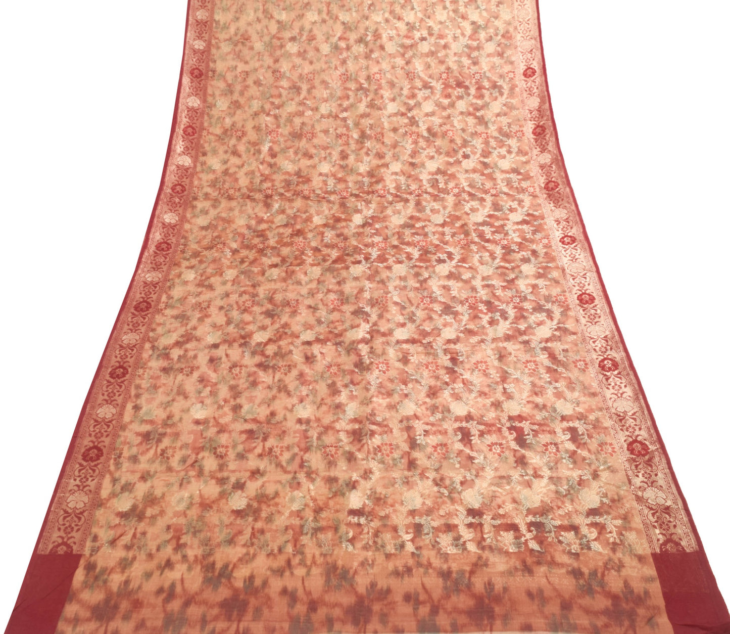 Sushila Vintage Maroon Brown Toned Saree 100%Pure Organza Silk Woven Sari Fabric
