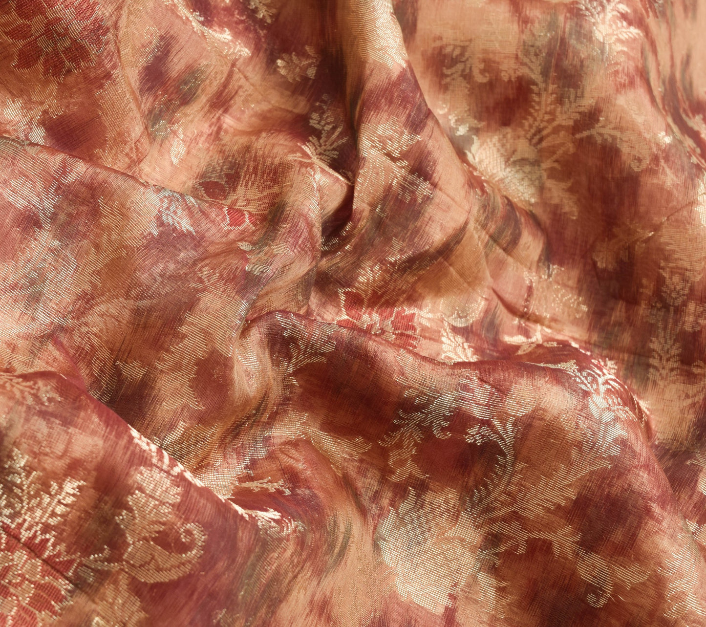 Sushila Vintage Maroon Brown Toned Saree 100%Pure Organza Silk Woven Sari Fabric