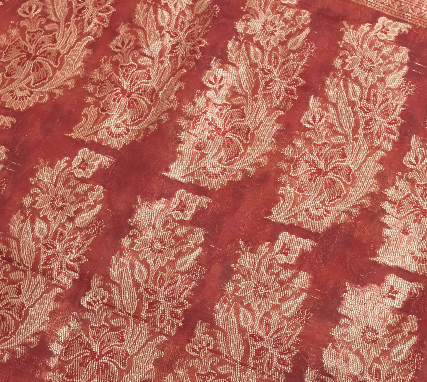 Sushila Vintage Maroon Brown Toned Saree 100%Pure Organza Silk Woven Sari Fabric