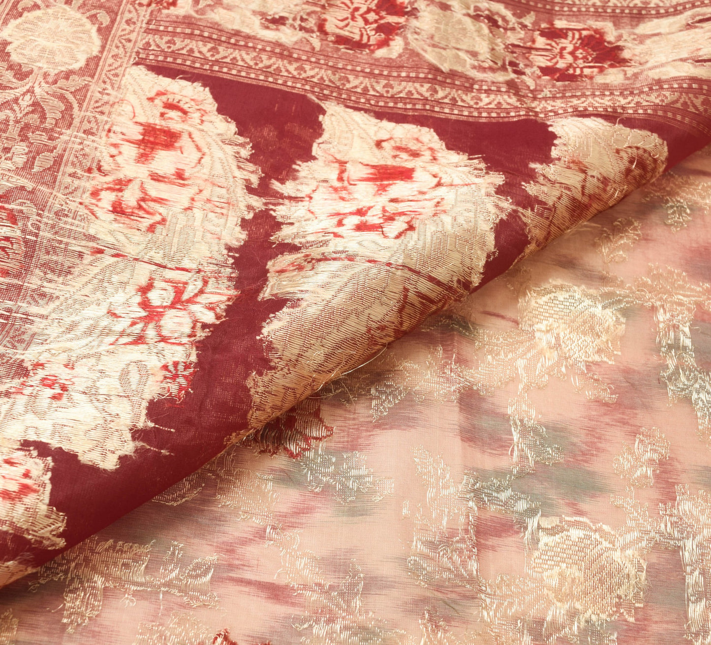 Sushila Vintage Maroon Brown Toned Saree 100%Pure Organza Silk Woven Sari Fabric