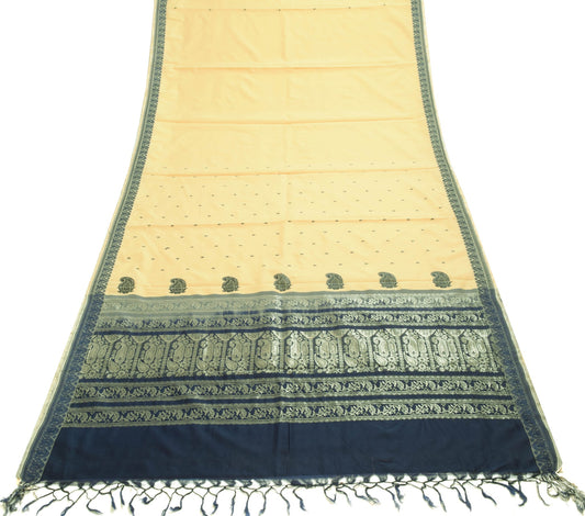 Sushila Vintage Beige Silk Saree All Over Woven with Blue Silk Thread Fabric