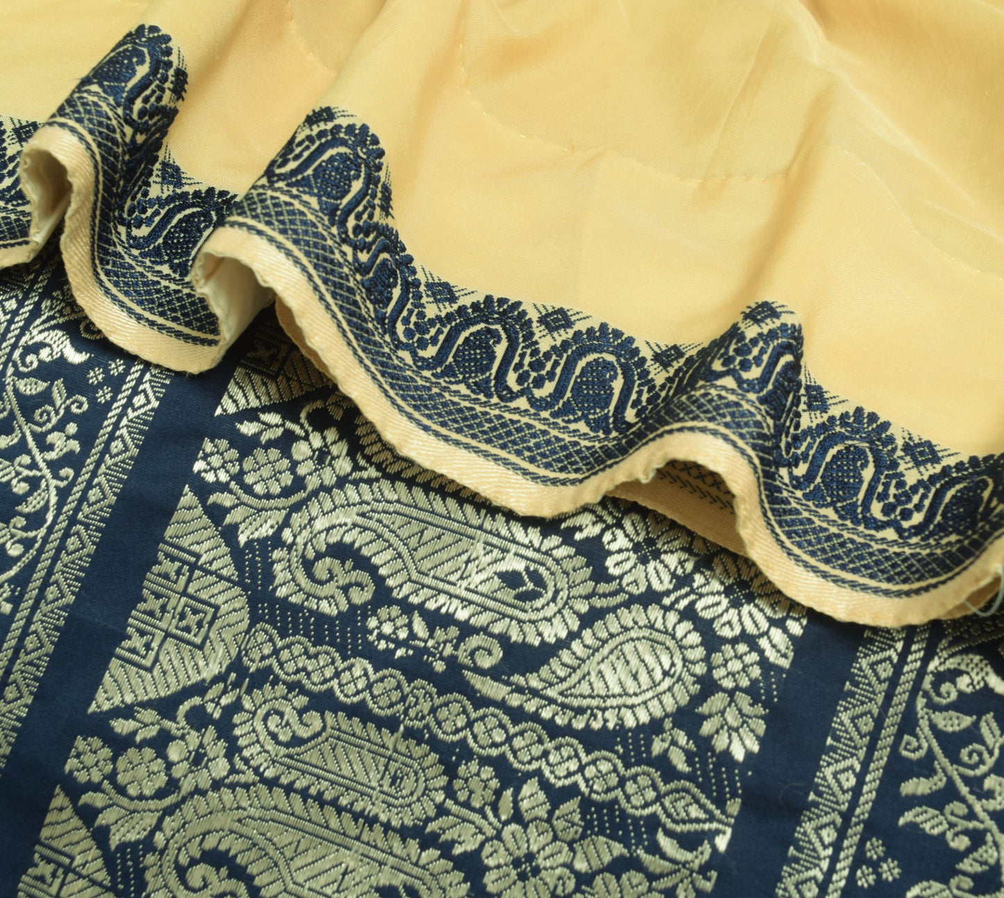 Sushila Vintage Beige Silk Saree All Over Woven with Blue Silk Thread Fabric