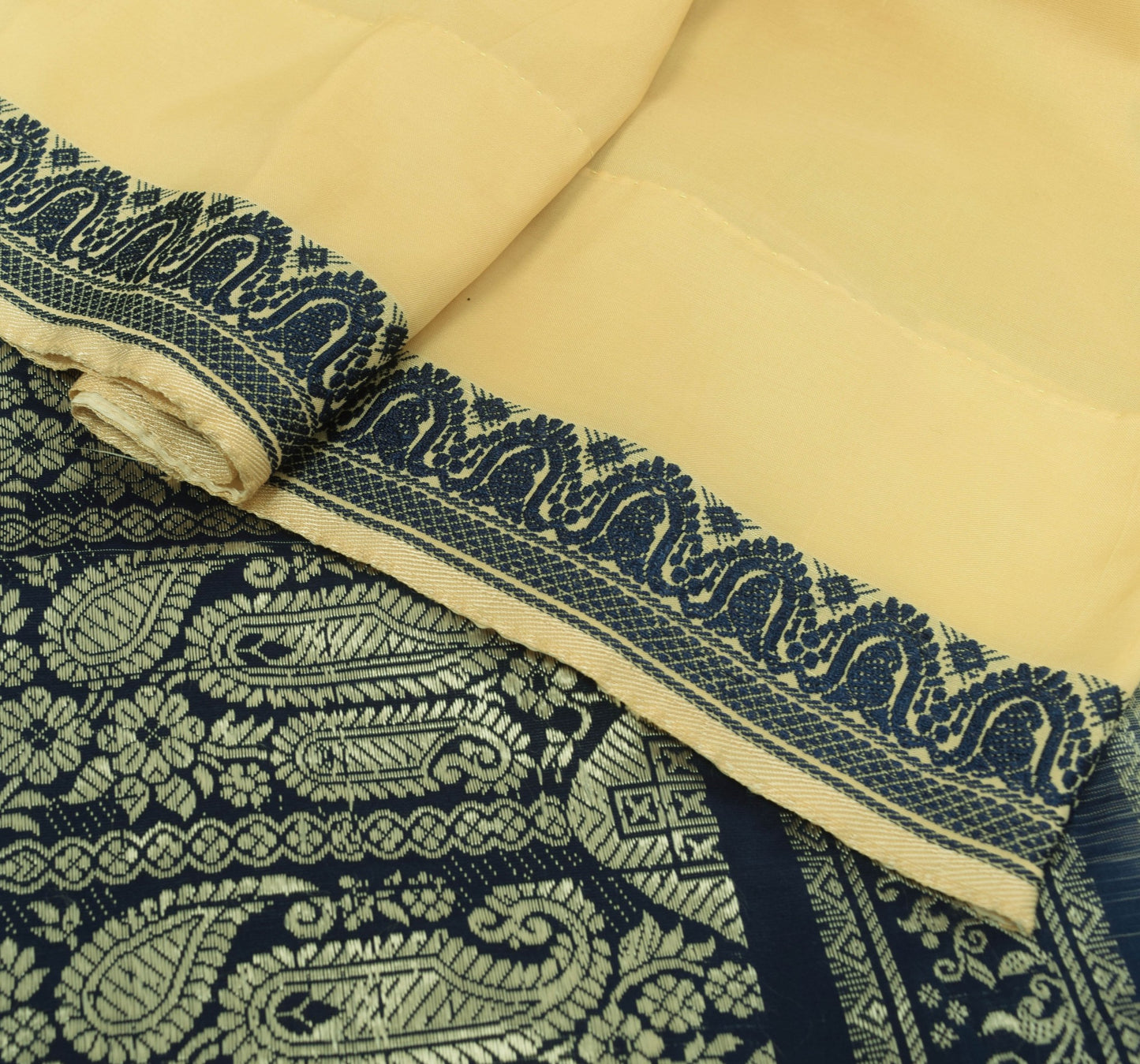 Sushila Vintage Beige Silk Saree All Over Woven with Blue Silk Thread Fabric