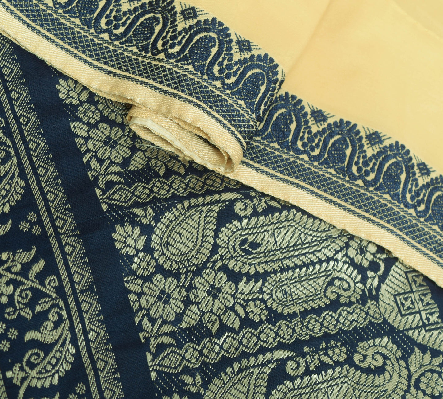 Sushila Vintage Beige Silk Saree All Over Woven with Blue Silk Thread Fabric