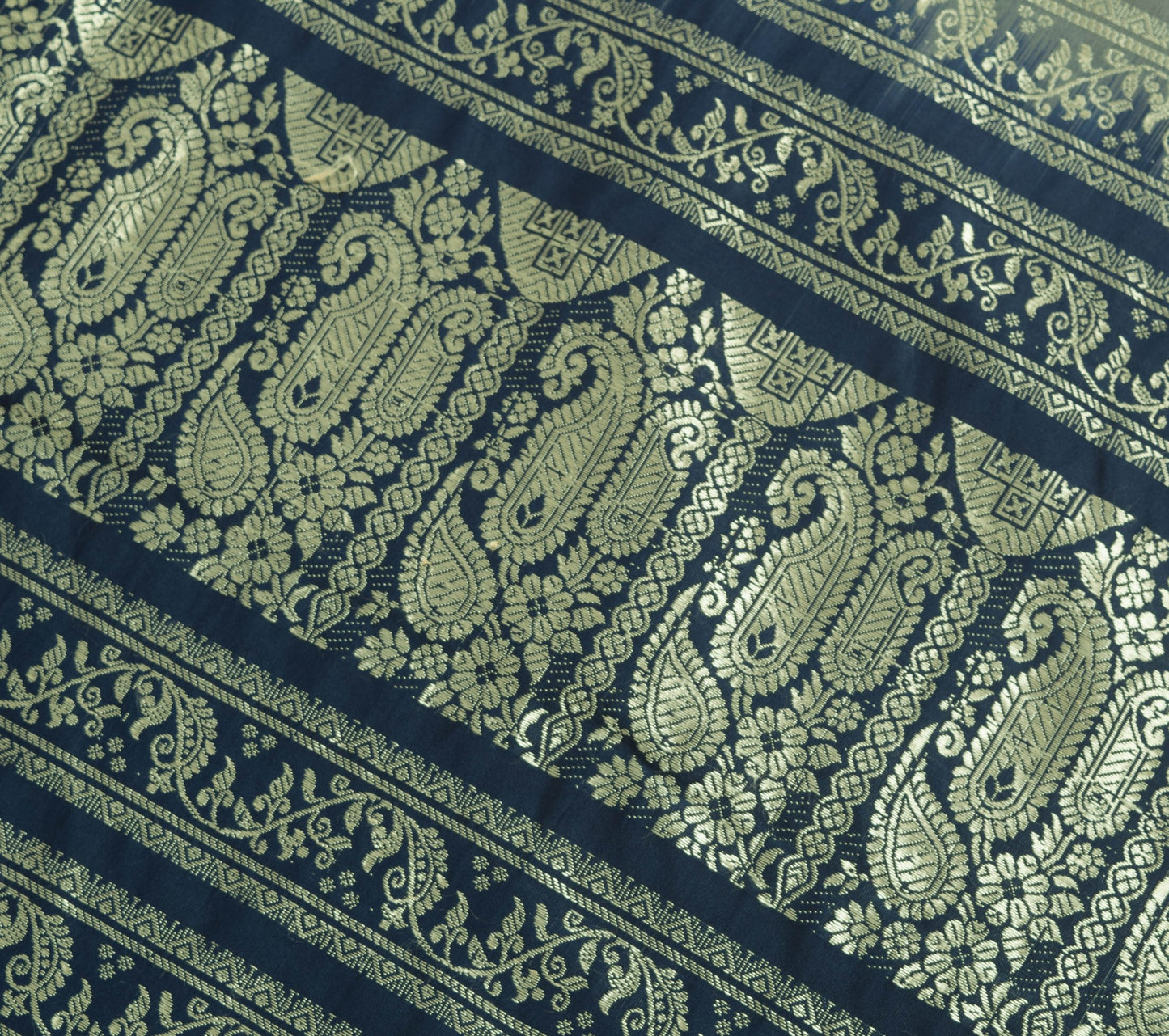 Sushila Vintage Beige Silk Saree All Over Woven with Blue Silk Thread Fabric