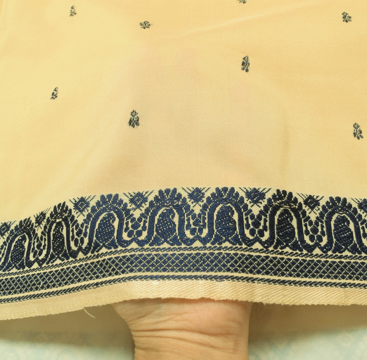 Sushila Vintage Beige Silk Saree All Over Woven with Blue Silk Thread Fabric