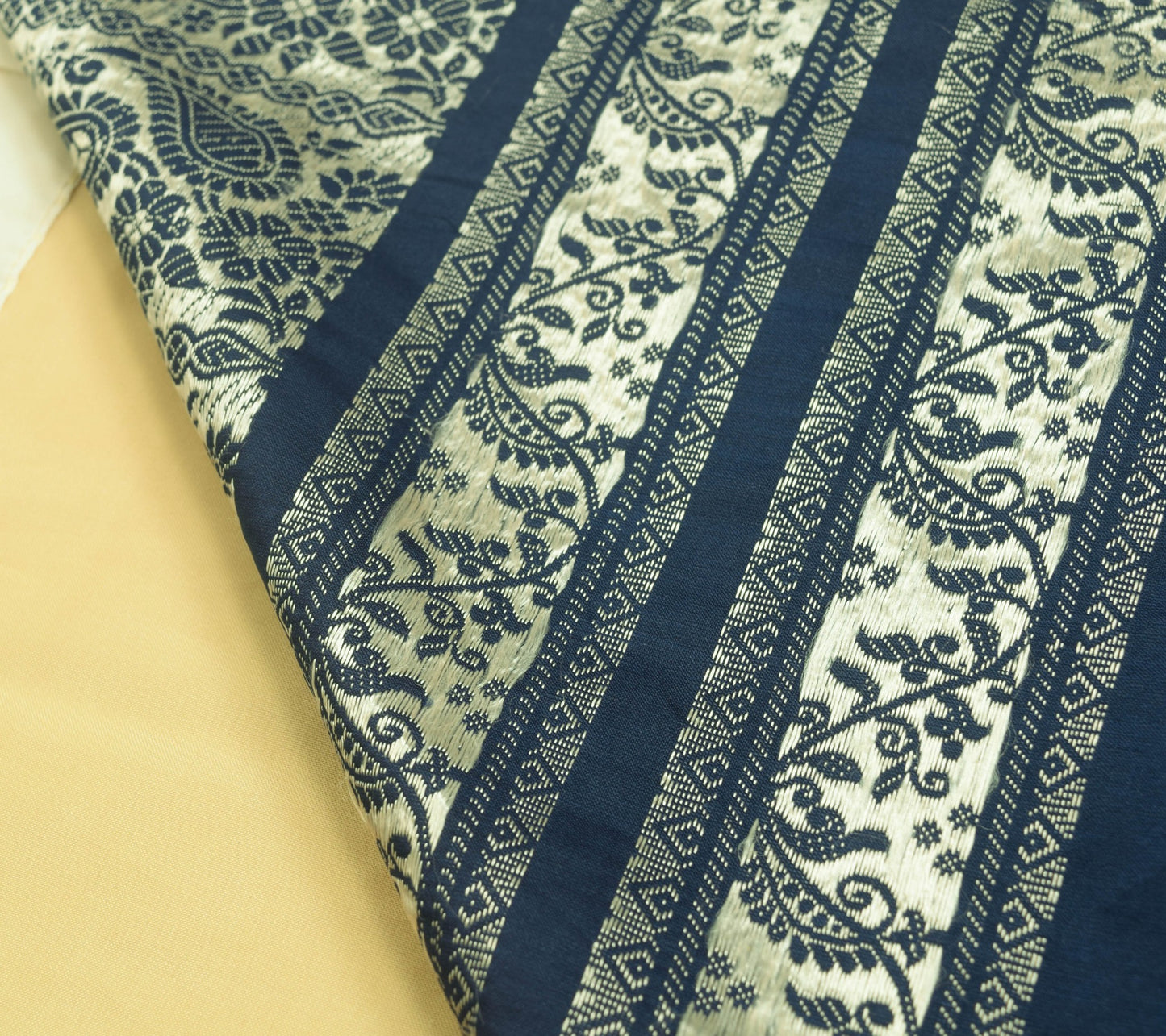 Sushila Vintage Beige Silk Saree All Over Woven with Blue Silk Thread Fabric