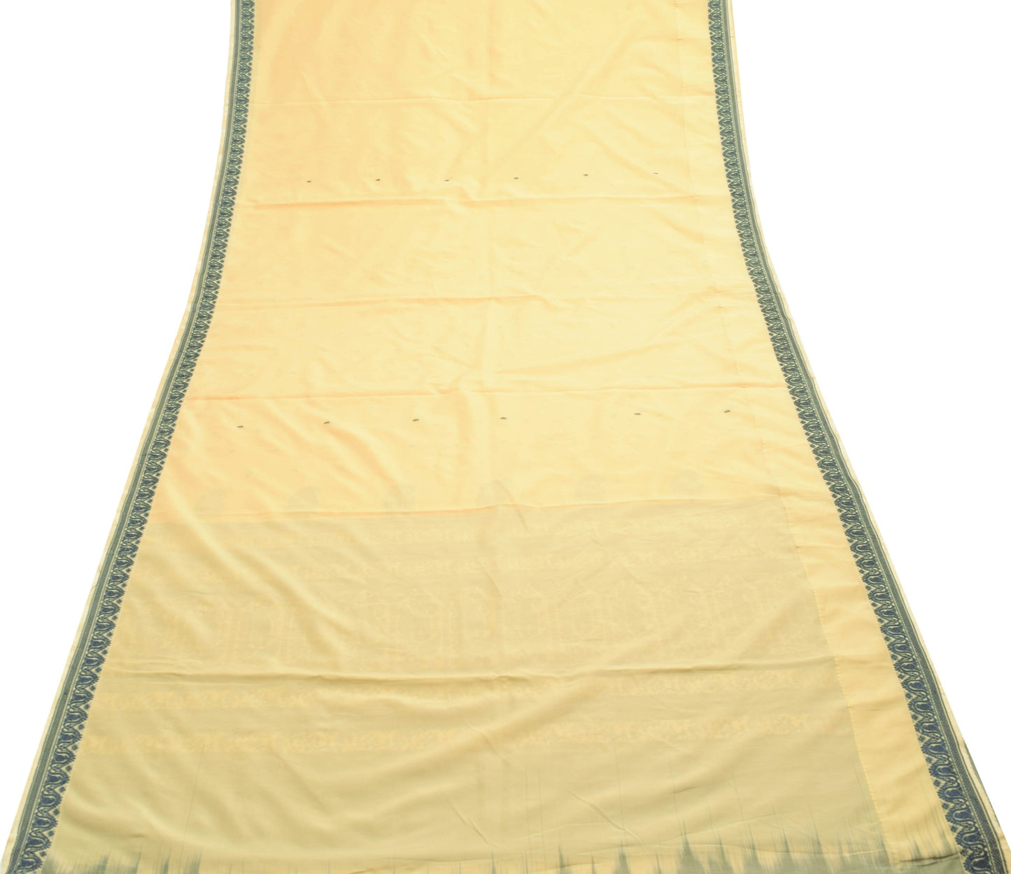 Sushila Vintage Beige Silk Saree All Over Woven with Blue Silk Thread Fabric