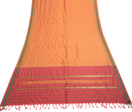 Sushila Vintage Orange Saree 100% Pure Silk Woven Traditional Soft Sari Fabric