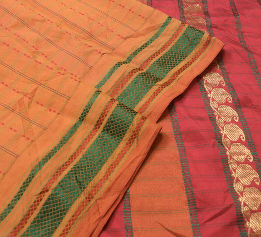 Sushila Vintage Orange Saree 100% Pure Silk Woven Traditional Soft Sari Fabric