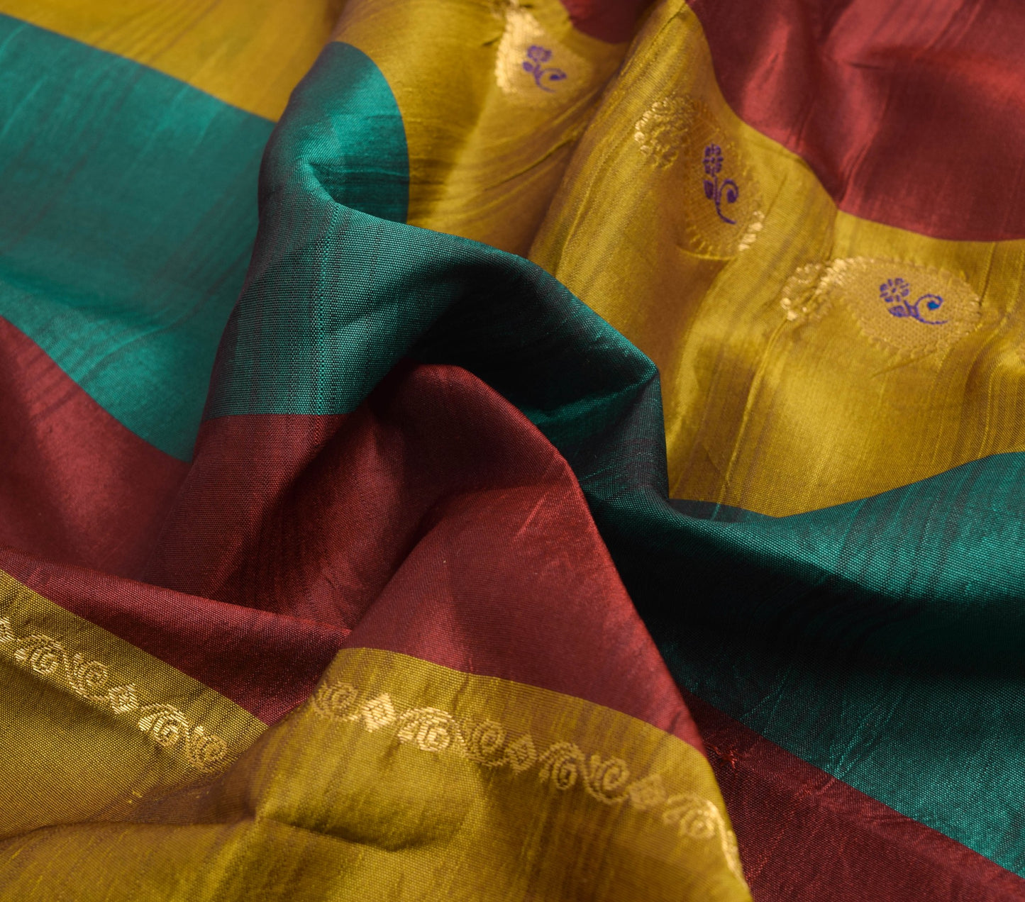 Sushila Vintage Kanjivaram Multi-Color Saree for Bright Look Pure Silk Gold Zari Brocade SariFabric