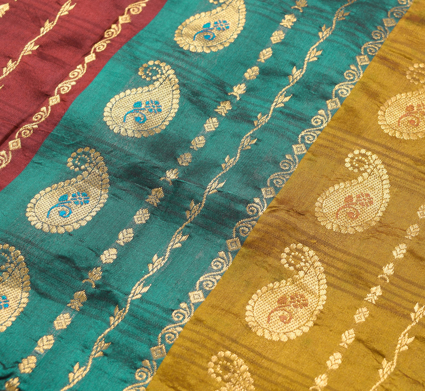 Sushila Vintage Kanjivaram Multi-Color Saree for Bright Look Pure Silk Gold Zari Brocade SariFabric