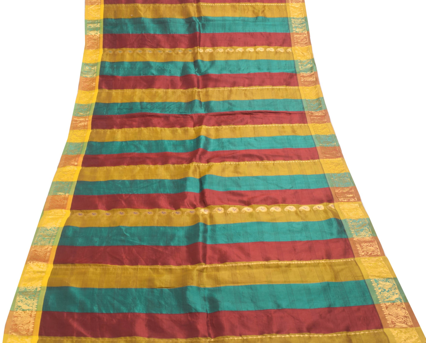 Sushila Vintage Kanjivaram Multi-Color Saree for Bright Look Pure Silk Gold Zari Brocade SariFabric
