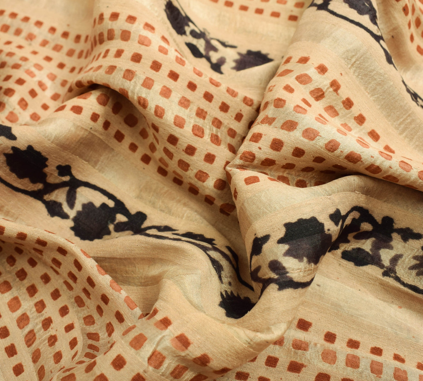 Sushila Vintage Brown Hand Block Printed Saree 100% Pure Silk Classy Sari Fabric